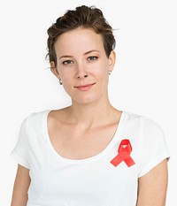 Woman Smiling Happiness Red Ribbon Charity Donation