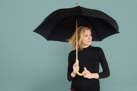 Caucasian Lady Black Umbrella Concept