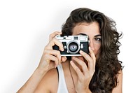 Caucasian Lady Holding Camera Concept
