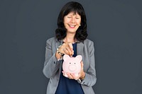 Businesswoman Smiling Happiness Piggy Bank Savings