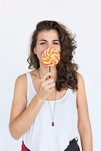 Woman Smiling Happiness Lollipop Candy Concept