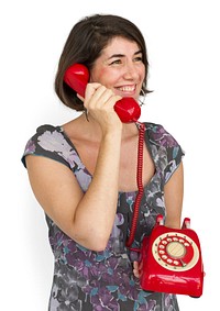 Caucasian Lady Red Telephone Concept