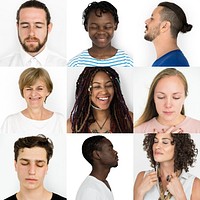 Diverse Set of People Eyes Closed Feeling Expression Studio Portrait Collage
