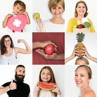 Set of portraits with health concepts