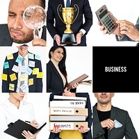 Collage of business people finance planning goals