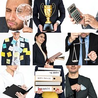 Collage of business people finance planning goals