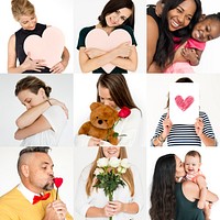 Collages diverse people love affection care