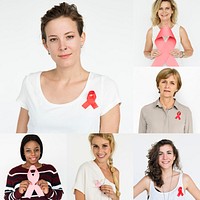 People Set of Diversity Women with Red Ribbon Studio Collage