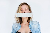 Woman Cover Mouth Portrait Concept