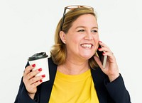 Woman Smiling Happiness Mobile Phone Talking Portrait Concept