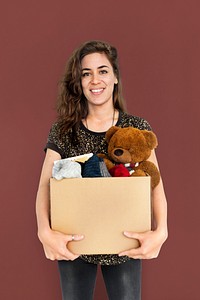 Woman Studio Portriat Casual Carrying a Box Isolated