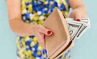 Woman Hands Holding Purse Dollar Bill Payment Concept