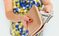 Woman Hands Holding Purse Dollar Bill Payment Concept