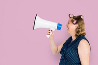 Woman Smiling Happiness Megaphone Announcement Concept