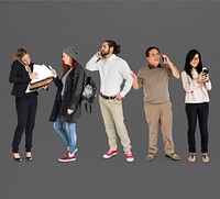 Various of diversity people standing using mobile phone on background