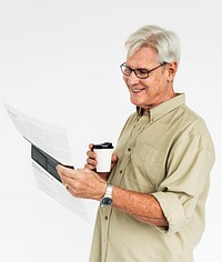 Old Male Reading Newspaper Coffee Concept