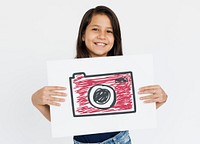 Female holding white placard with camera icon
