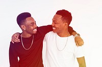 African American Men Friendship Hug Together Studio