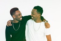 African American Men Friendship Hug Together Studio