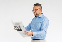 Man Reading Newspaper Information Portrait Concept