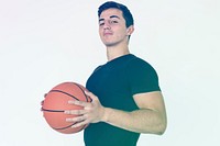 Young Man Hold Basketball Sport Hobby Studio