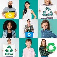 Collages diverse people with recycling concept