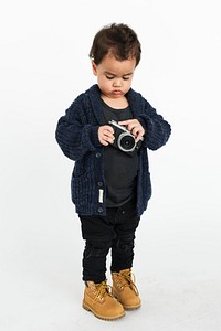 Little Boy Standing Hold Camera Concept
