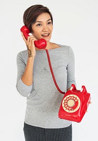 Woman Smiling Happiness Telephone Talking Portrait Concept