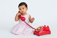 Little Girl Telephone Talking Communication Portrait Concept