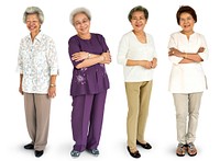 Group of Asian Senior Adult Women People Set Studio Isolated
