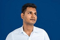 Indian Man Casual Standing Thinking Portrait Concept