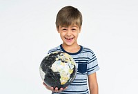 Little Boy Kid Adorable Cute Playful Globe Portrait Concept