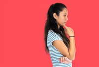 Asian Girl Thoughtful Unhappy Emotion Concept