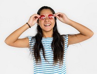 Asian Girl Sunglasses Smiling Emotion Concept