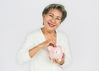 Senior Adult Hold Piggy Bank Concept