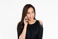 Studio portrait of an asian woman on the phone