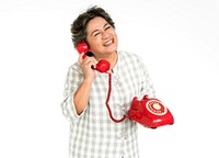 Asian Woman Smiling Happiness Telephone Communication Portrait Concept