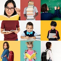 Set of portraits of people with learning concepts