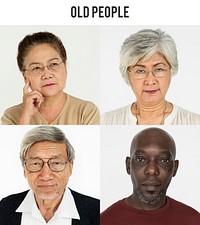 Set of Diversity People Unhappy Face Expression Emotion Studio Collage