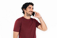 Man Smiling Happiness Mobile Phone Talking Portrait Concept