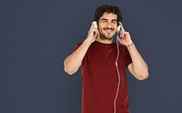 Man Listening Music Headphone Cheerful Concept