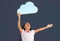 Asian Girl Child Cloud Computing Concept