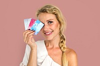Women Adult Hold Credit Cards Concept