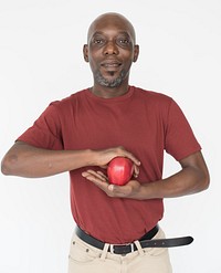 African Man Holding Apple Fruit Nutrition Concept