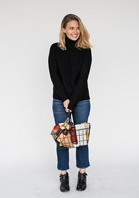 Woman Standing With Basket Concept