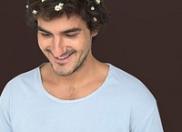 Man Smiling Happiness Flower Portrait Concept