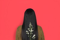 Woman Long Hair Rear View Flower Portrait Concept