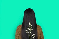 Woman Long Hair Rear View Flower Portrait Concept