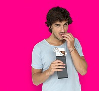 Caucasian Man Eating Chocolate Concept