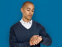 African Descent Man Checking Watch Concept